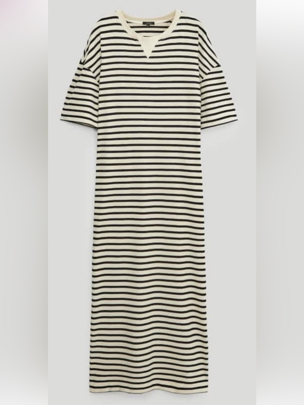 Massimo Dutti Black and White Striped Midi Shift Dress